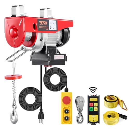 VEVOR Electric Hoist, 440 lbs 120V Electric Winch with 328 ft Wireless & 14 ft Wired Remote Control, 40 ft Single Cable Lifting Height, Single/Double Slings, Lift Hoist for Garage Warehouse Factory - size: 440LBS Wireless/Wired