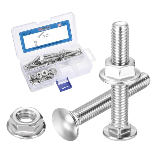 25Set M6-1.0x40 Carriage Bolt with Hex Nut 304SS - color: Silver, size: M6-1.0x40mm