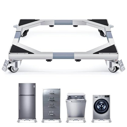 Nefish Upgraded Stainless Steel Appliance Dolly with Wheels 21-28 Inch Washing Machine Roller Heavy Duty 1000 Lbs Furniture Cart with Wheel Flat Dollies for Washer and Dyer, Fridge, Cabinet, Boxes - color: Silver