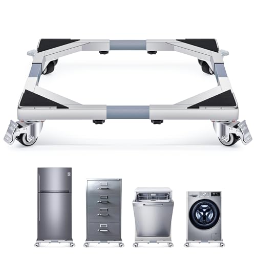 Nefish Upgraded Stainless Steel Appliance Dolly with Wheels 21-28 Inch Washing Machine Roller Heavy Duty 1000 Lbs Furniture Cart with Wheel Flat Dollies for Washer and Dyer, Fridge, Cabinet, Boxes - color: Silver