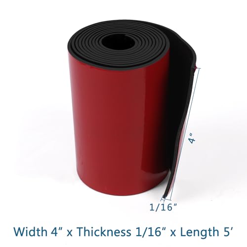 HooTown Adhesive Solid Rubber Strips, Self Neoprene Rubber Sheets Rolls Red - color: 1/16" Thick Adhesive, size: 4” W x 60" L