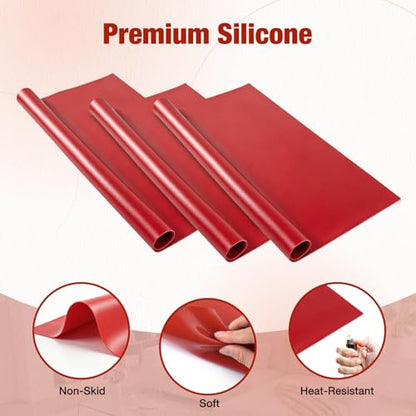 3 Pack Silicone Rubber Sheeting, 11.5" x 11.5" x 1/24" Thick, Flexible Heat Resistant Silicone Gasket Sheet, 60A Durometer for Seals, Pads, Insulation, DIY Craft Projects - color: Red