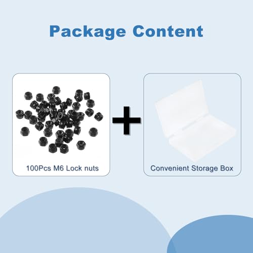 100Pcs M6 x 1.0mm Carbon Steel Hex Lock Nuts, Nylon Insert Self-Locking Nut - size: M6x1
