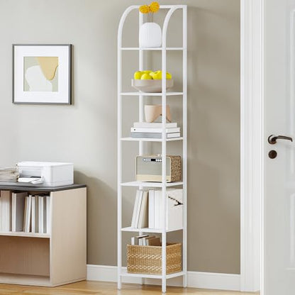 Hzuaneri Bookshelf Narrow Bookcase, Tall Storage Rack with Steel Frame - color: White, size: 11.8 × 13.2 × 71.9 inch