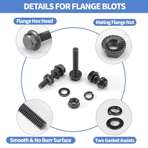 260Pcs M6 Black Flange Bolts Assortment Kit with Flange Nuts,Washers & Lock Spring Washers,M6-1.0x12/16/20/25/30/35/40mm Hex Head Screw,Carbon Steel Full Thread DIN 6921 - size: Black M6 Flange Blots Kit