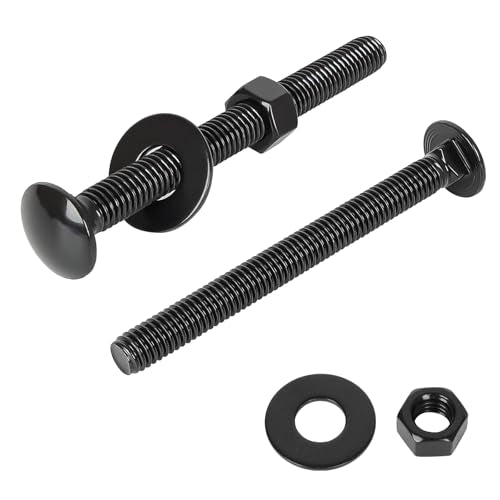 3/8-16 x 6 Carriage Bolt Kit, Stainless Steel 304 Carriage Bolts Screws with Hex Nuts & Flat Washers, Round Head Square Neck, Full Thread, Black Finish, 4 Sets - size: 3/8-16 x 6"