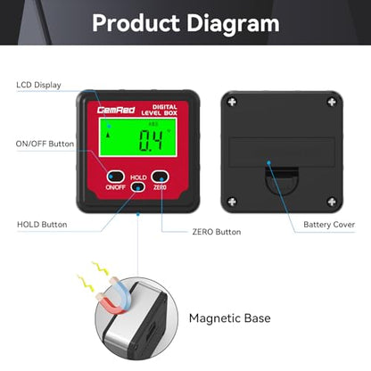 GemRed Digital Angle Gauge (Aluminum-with Hold Function)