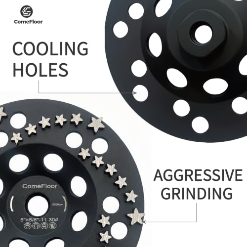 Diamond Grinding Cup Wheel for Concrete & Masonry, 36 Aggressive Star Segments, 5 Inch 5/8"-11 Thread, 30 Grit - style: 5"