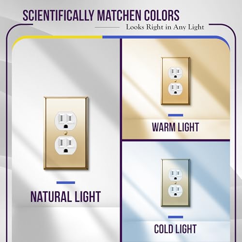 ENERLITES Duplex Receptacle Outlet Metal Wall Plate, Stainless Steel Outlet Cover, Corrosion Resistant, Size 1-Gang 4.50" x 2.76", 7721-PB, Stainless Steel 201, Polished Brass, Gold - color: Polished Brass, size: Standard Size