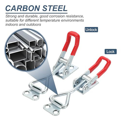 HARFINGTON 2pcs Adjustable Toggle Clamp M5 x 27mm 220lbs Holding Capacity 4001 Style Quick Release Pull Latches Clamps Hasp for Smoker Lid Jig Tool Box Case, Silver Red - color: Silver Red, size: M5 x 27mm + 220lbs