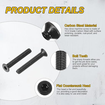 PATIKIL M3x20mm Flat Head Socket Cap Screws Carbon Steel Hex Spanner 100Pcs - size: M3x20 mm