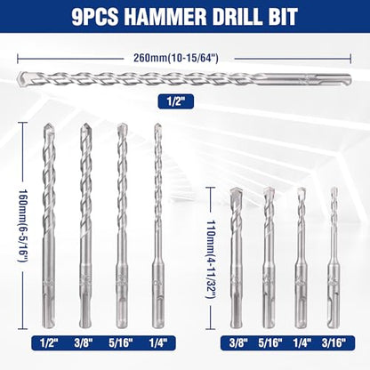 WORKPRO 16-Piece SDS-Plus Rotary Hammer Drill Bit & Chisel Set - size: 16-Piece