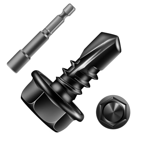 #8 x 1/2" Self Drilling Screws (250Pcs) Hex Washer Head 410 Stainless Steel Self Tapping Screws for Metal Sheet Metal Screws Black Oxide with Hex Socket Included - color: Black, size: #8 x 1/2"