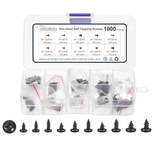 METALLIXITY Phillips Pan Head Self Tapping Screw M1/M1.2/M1.4/M1.7 1000Pcs - color: Black, size: M1,M1.2,M1.4,M1.7