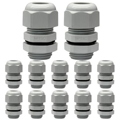1/2" NPT Cable Glands, 6-12mm, Grey, 12 Pack - color: Grey, size: 1/2"-12PCS