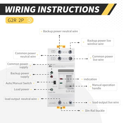 Mini ATS AC Automatic/Manual Transfer Switch 2P 63A 110V, ATS Manual Transfer for Uninterruptible Power Supply Home, Dual Auto Power Electrical Selector Switch DIN Rail Mount（G2R 2P 63A AC110V） - style: ATS G2R 2P 63A 110V
