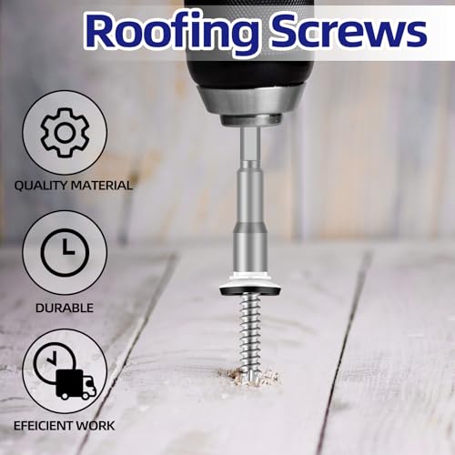 #14 x 1-1/4" Zinc Plated Steel Self Drilling Roofing Screws, Hex Head Self Tapping Screws with EPDM Washer, White Head, 50 PCS - color: White, size: #14 x 1-1/4"