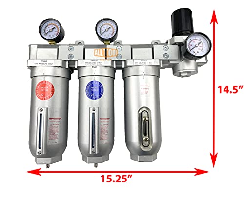 3/4" NPT SUPER DUTY Industrial Grade 4 Stages Filter Coalescing Desiccant Dryer Regulator System For Compressed Air Lines, Metal Bowls, Great For Paint Spray And Plasma Cutter (MANUAL DRAIN) - color: 155 Cfm, 215 Psi (Manual Drain), size: 3/4" NPT