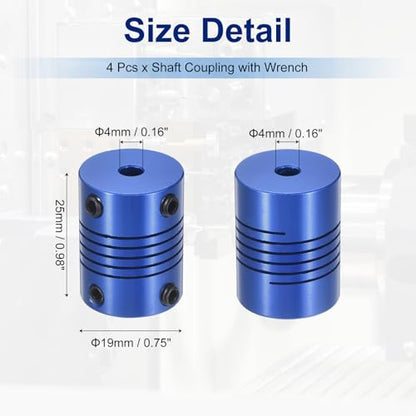 Flexible Shaft Coupling(4mm|4mm): 4 Pcs Blue Aluminum Alloy - color: Blue, size: 4mm x 4mm (19mm OD, 25mm L)