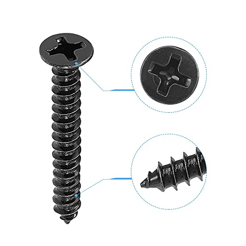 uxcell M3.5 x 30mm Wood Screws Phillips Flat Head Carbon Steel Self Tapping Screws Black 200pcs - size: M3.5 x 30mm