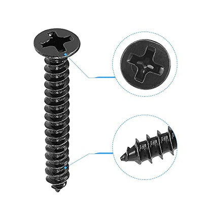 uxcell M3.5 x 30mm Wood Screws Phillips Flat Head Carbon Steel Self Tapping Screws Black 200pcs - size: M3.5 x 30mm