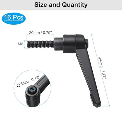 uxcell 16pcs Lever Adjustable Handles M6 x 20mm Metric Male Thread, Level Clamping Handle Hand Stud Knobs Rotating Screw Handles Bolts with Locking Lever, Black - size: M6 x 20mm