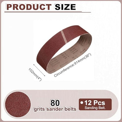 HARFINGTON 4 x 36 Inch Sanding Belts, 12 Pcs 80 Grits Aluminum Oxide Abrasive Belt Sander File Belt for Woodworking, Metal Polishing, Knife Sharpener - size: 4 x 36 Inch(80 Grit)