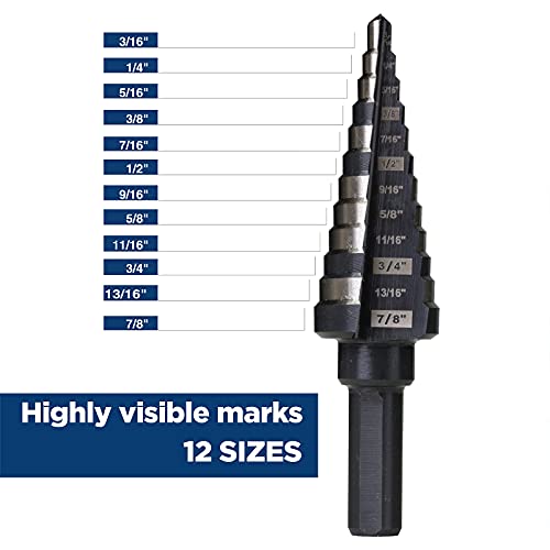 M2 HSS Step Drill Bit Unibit, 3/16"-7/8", Metal Wood Plastic - size: 3/16" to 7/8"