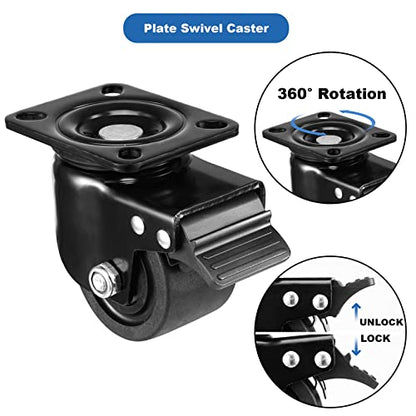 W B D WEIBIDA Plate Swivel Caster Wheels 3-inch Heavy Duty of 4400lbs, Low Gravity Center Design Black Caster Wheels with Brake, Durable & Quiet & Sturdy Nylon Wheels for Industrial, Set of 4 - style: 3 inch(Metal)