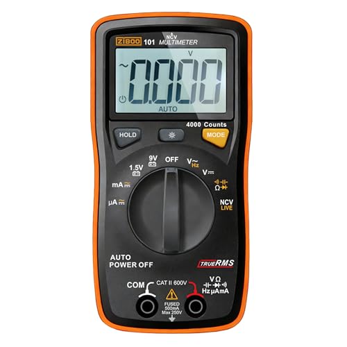 ZIBOO 101 Mini Digital Multimeter, TRMS 4000 Counts Auto-Ranging Pocket Voltmeter, Multi Tester for AC/DC Voltage Current Resistance Capacitance, with NCV, Live Wire, Battery Test and LCD Backlight