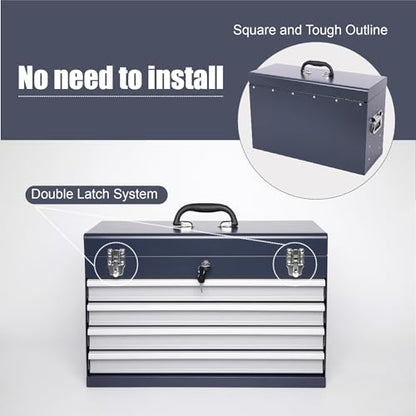 Heavy Duty Metal Tool Box, 21-inch, Portable Metal Tool Box with 4 Drawers, Small Tool Chest with EVA Liners, Ball Bearing Slide Drawers Locking & Powder Coated Finish, Multi-Function Tool Organizer - color: Tool Box-grey