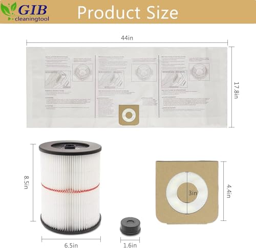17816 Filter for Craftsman Shop Vac Filters 5/6/8/12/16 Gallon Wet/Dry Vac - color: 1 Pack + 3 Bags