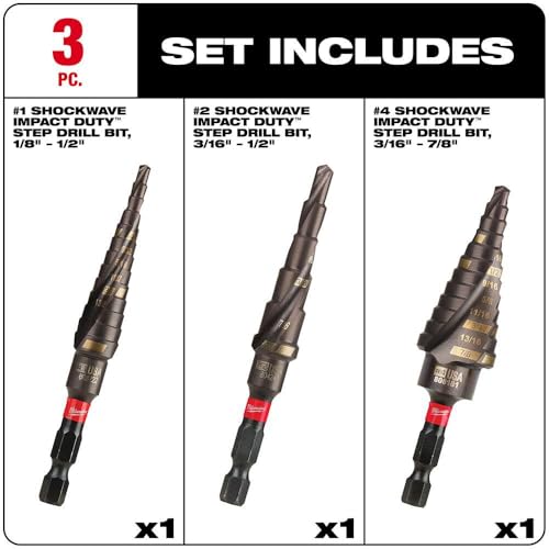 Milwaukee 48-89-9254 SHOCKWAVE High Speed Steel Impact Duty Step Bit 3 pc Set