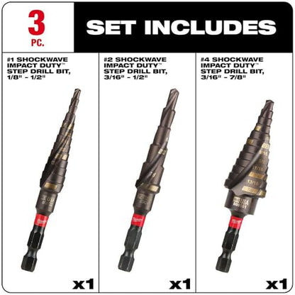 Milwaukee 48-89-9254 SHOCKWAVE High Speed Steel Impact Duty Step Bit 3 pc Set