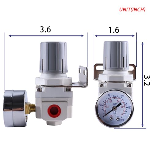 AR2000-02 Female Thread 1/4" NPT Air Compressor Pressure Regulator with Bracket and Gauge, 0-150 PSI Adjustable, 1/4" NPT Inlet/Outlet