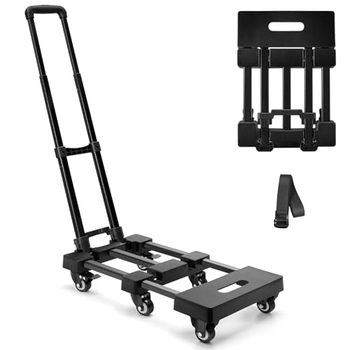 KEDSUM 550 LBS Folding Hand Truck with 6 Wheels(2 with Brake), Collapsible Dolly Cart with Wheels, Thickened Upgraded Steel Trolley Cart for Easy Moving, No-Assembly, with 1 Lashing Straps