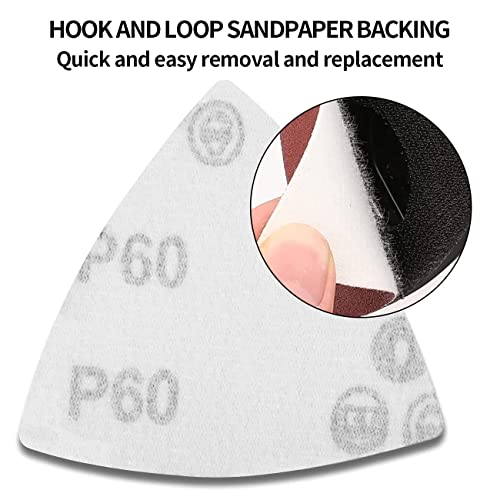 200Pcs 80mm 3-1/8 Inch Triangular Oscillating Multi Tool Sanding Pads Kit