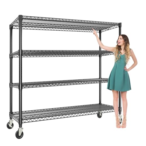 Garvee 71.8"H Metal Shelving with Wheels, 4-Tier Storage Shelves Heavy Duty - size: 59" Wx71.8 H