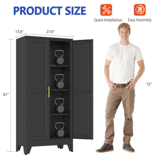 GAIOUS 61''Tall Metal Garage Storage Cabinet,File Cabinet with Door and Adjustable Shelves, Outdoor Steel Tool Cabinet for Home,Office,Warehouse,Garage,Black - color: Balck, size: 13.8"D x 27.6"W x 61"H