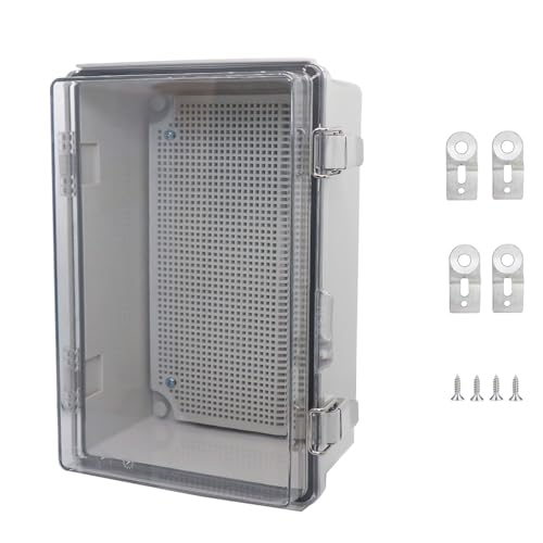 Waterproof Junction Box, ABS Plastic Electrical Box with Stainless Steel Latch, Hinged Cover Electric Project Enclosure Box with Mounting Plate, Wall Brackets & Cable Gland 11.8"x7.8"x7.1" - color: Clear, size: 11.8"x7.8"x7.1"