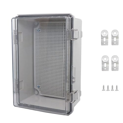 Waterproof Junction Box, ABS Plastic Electrical Box with Stainless Steel Latch, Hinged Cover Electric Project Enclosure Box with Mounting Plate, Wall Brackets & Cable Gland 11.8"x7.8"x7.1" - color: Clear, size: 11.8"x7.8"x7.1"