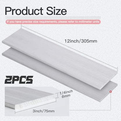 1/4" (6mm) X 3"(75mm) Square Aluminum Flat Bar 12" Long, 2 Pieces 6061 General Purpose Plate T6511 Solid New Mill - size: 1/4x3x12inch