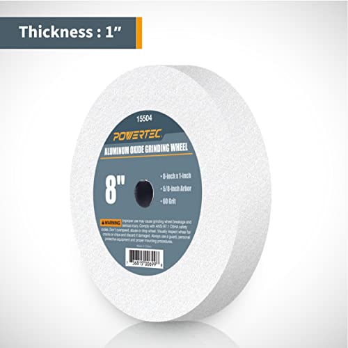 POWERTEC Bench Grinder Wheel 8 Inch 60 & 150 Grit, White Aluminum Oxide Grinding Wheel for Bench and Pedestal Grinder, 1" Thick 5/8" Arbor, Sharpening & Shaping Drill Bits, Blade, Chisel, 2PK (15528) - size: 60+150 Grit, 2PK, style: 8" Grinding Wheels