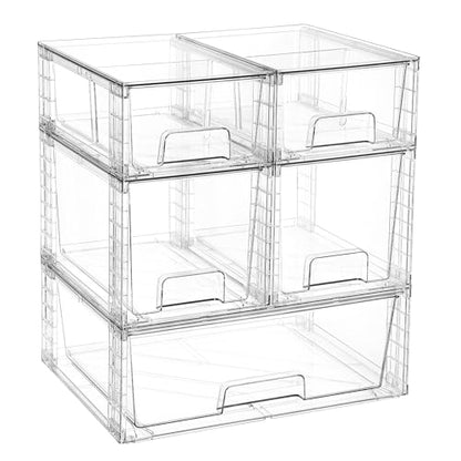 Vtopmart Clear Stackable Storage Drawers, 5 Pack Multi-Size Organizer Set - style: 1 Wide+2 Medium+2 Small