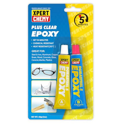 2 Part Epoxy Glue, 5 Minute Epoxy Adhesive, Rapid Cure Golf, Wood, Plastic and Metal etc, Waterproof & Extra Strength, High Temperature Resistance, 2 x 20g, Clear - color: Clear
