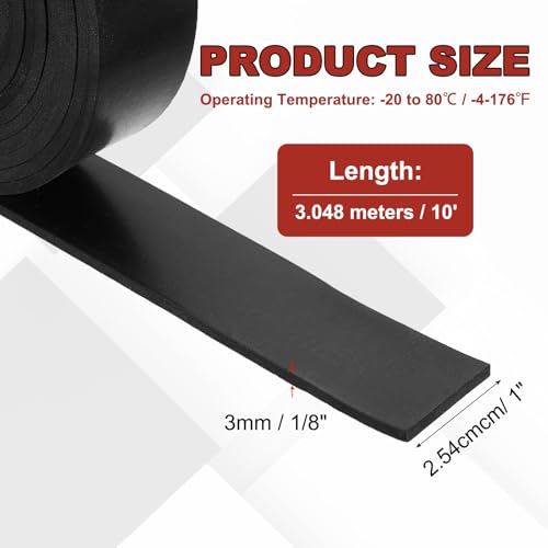 PATIKIL Neoprene Rubber Strips 1" Wide x 1/8" Thick x 10' Long, Solid Rubber Roll Pad Insulation for DIY Gasket Material, Sealing, Liner, Padding, Mat - size: 1" x 1/8" x 10'