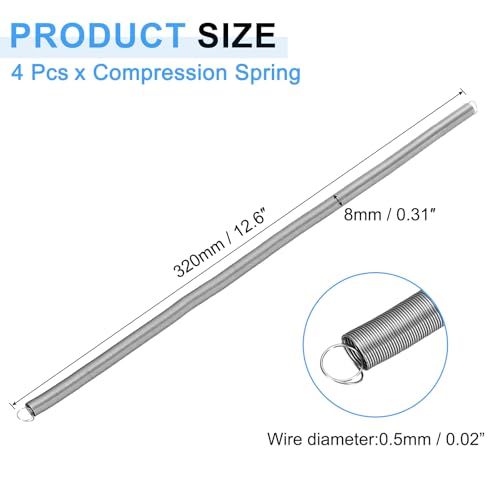uxcell 4pcs Extension Springs 0.5x8x300mm/0.02x0.31x11.81in Extended Spring - size: 0.5x8x300mm/0.02x0.31x11.81in