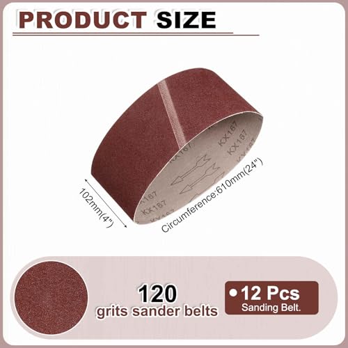 HARFINGTON 4 x 24 Inch Sanding Belts, 12 Pcs 120 Grits Aluminum Oxide Abrasive Belt Sander File Belt for Woodworking, Metal Polishing, Knife Sharpener - size: 4 x 24 Inch(120 Grit)