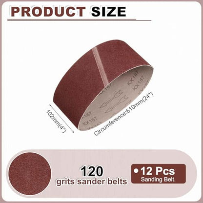 HARFINGTON 4 x 24 Inch Sanding Belts, 12 Pcs 120 Grits Aluminum Oxide Abrasive Belt Sander File Belt for Woodworking, Metal Polishing, Knife Sharpener - size: 4 x 24 Inch(120 Grit)