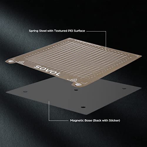 Sovol SV06 Flexible Steel Platform with Textured PEI Surface and Magnetic Bottom Sheet with Adhesive 235x235mm for Creality Ender 3/3 Pro/3 V2/3 S1 Sovol SV05/SV07 Aquila Kobra Neptune 2 3D Printer - style: For SV06/Ender 3 Series